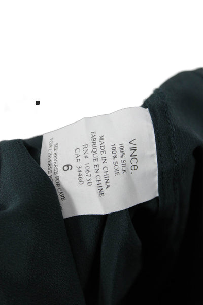 Vince Women Silk Collared Tunic Blouse Green Long Sleeve Button Size 6