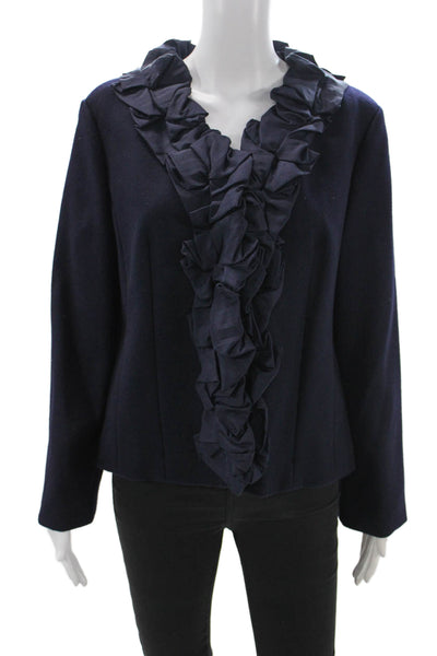 J Crew Women Wool Blue Basic Jacket Long Sleeve Hook & Loop Size 12