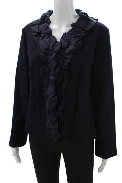 J Crew Women Wool Blue Basic Jacket Long Sleeve Hook & Loop Size 12
