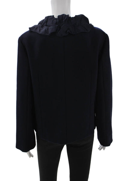 J Crew Women Wool Blue Basic Jacket Long Sleeve Hook & Loop Size 12