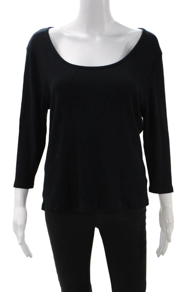 Tahari Women Basic Black Scoop Neck Rayon 3/4 Sleeve T-Shirt Size XL