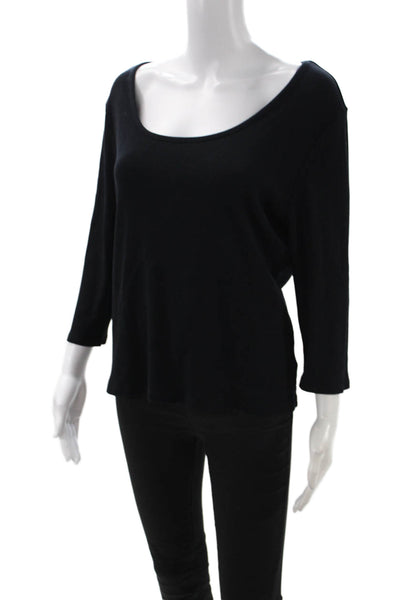 Tahari Women Basic Black Scoop Neck Rayon 3/4 Sleeve T-Shirt Size XL