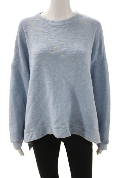 We The Free Women Pullover Cotton Crewneck Long Sleeve Sweatshirt Blue Size S