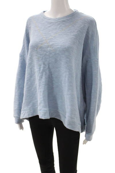 We The Free Women Pullover Cotton Crewneck Long Sleeve Sweatshirt Blue Size S