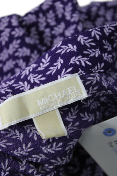 Michael Michael Kors Women Purple Floral V-Neck Long Sleeve Blouse Size L
