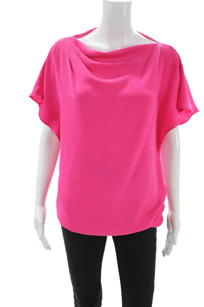 Trina Turk Women Pink Cowl Neck Short Sleeve Blouse Polyester Blend Size S