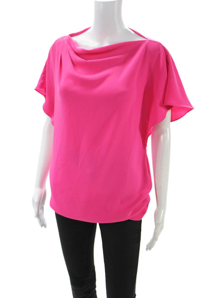 Trina Turk Women Pink Cowl Neck Short Sleeve Blouse Polyester Blend Size S
