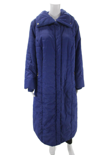 Dennis Basso Women Puffer Jacket Blue Zip Polyester Long Sleeve Size 1XP