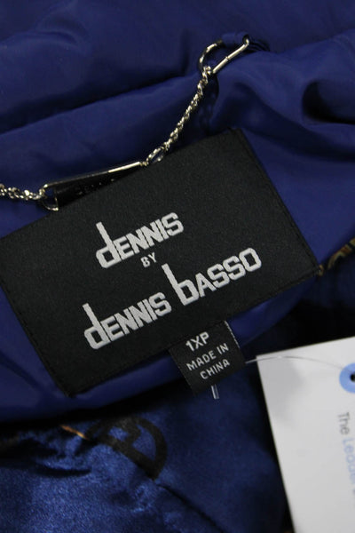 Dennis Basso Women Puffer Jacket Blue Zip Polyester Long Sleeve Size 1XP