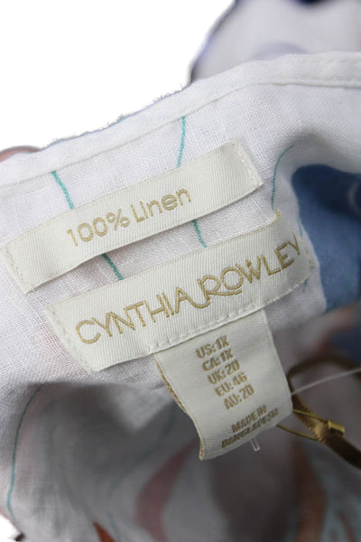Cynthia Rowley Women Tunic Blouse White Linen Floral Long Sleeve Size 1X