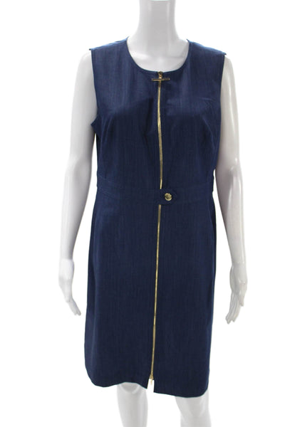 Calvin Klein Women Sheath Dress Blue Sleeveless Mid-Calf Zip Size 12