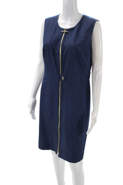 Calvin Klein Women Sheath Dress Blue Sleeveless Mid-Calf Zip Size 12