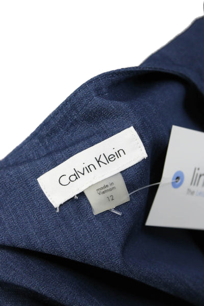 Calvin Klein Women Sheath Dress Blue Sleeveless Mid-Calf Zip Size 12