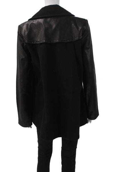 Veda Womens Pea Coat Black Wool Button Long Sleeve Size L