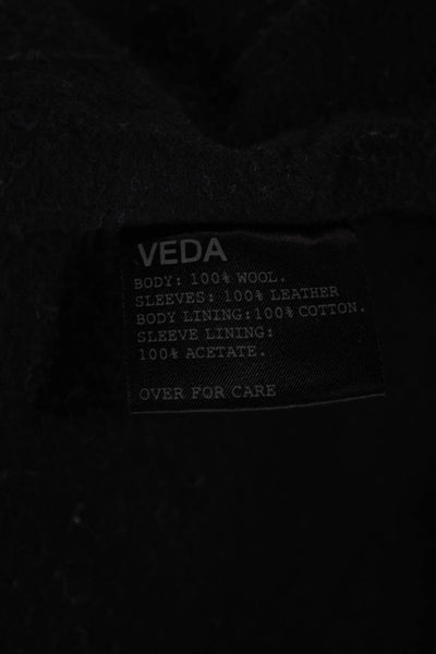 Veda Womens Pea Coat Black Wool Button Long Sleeve Size L
