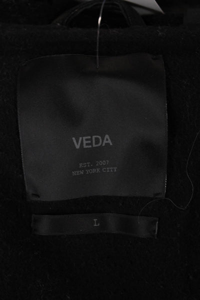 Veda Womens Pea Coat Black Wool Button Long Sleeve Size L