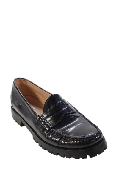 J Crew Womens Leather Slip On Penny Loafers Navy Size 9.5