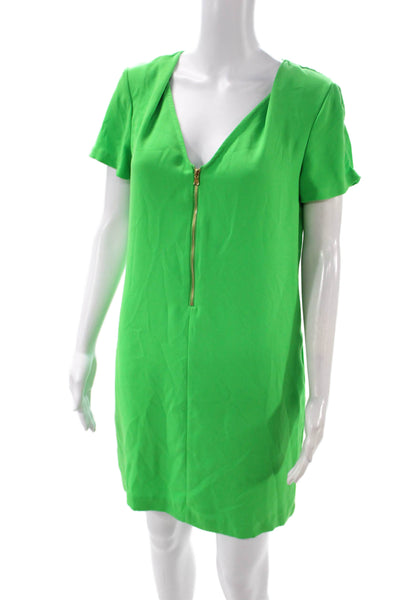 Trina Turk Women Shift Dress Green V-Neck Short Sleeve Size 2