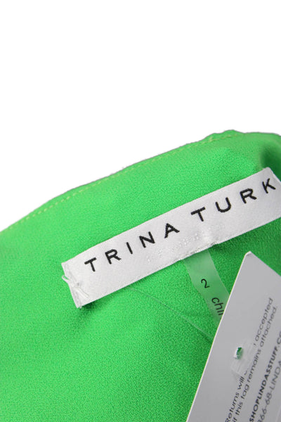 Trina Turk Women Shift Dress Green V-Neck Short Sleeve Size 2