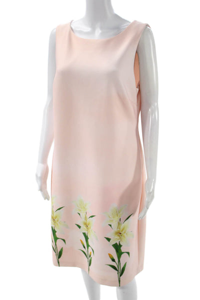 Calvin Klein Women Pink Sleeveless Boat Neck Shift Dress Knee Length Size 14