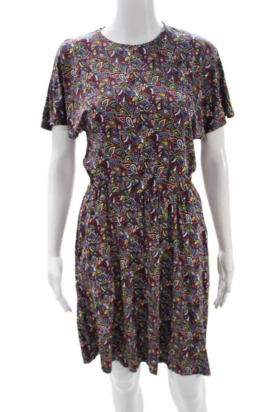 Boden Women Shift Dress Multicolor Paisley Short Sleeve Viscose Pullover Size 6