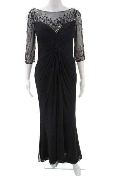 Montage by Mon Cheri Womens Black Long Sleeve Round Neck Gown Size 8