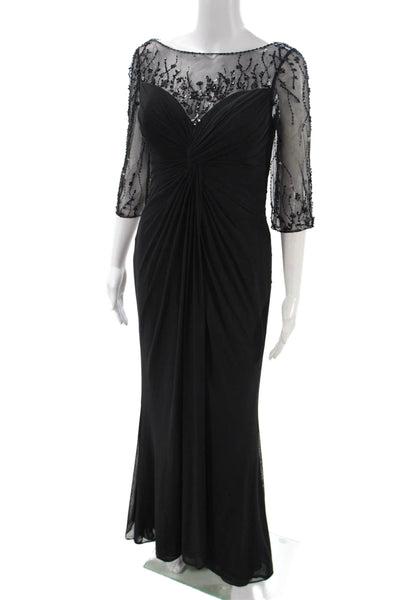 Montage by Mon Cheri Womens Black Long Sleeve Round Neck Gown Size 8