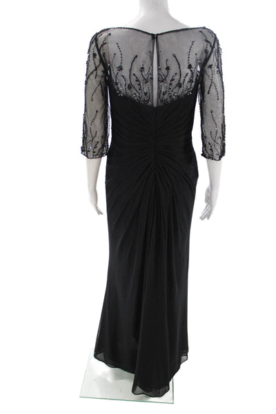Montage by Mon Cheri Womens Black Long Sleeve Round Neck Gown Size 8