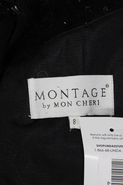 Montage by Mon Cheri Womens Black Long Sleeve Round Neck Gown Size 8