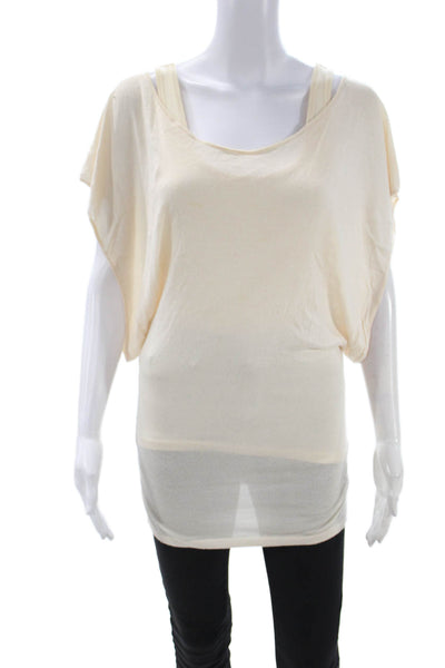 Theory Womens Tunic Blouse Beige Modal Scoop Neck Short Sleeve Size M