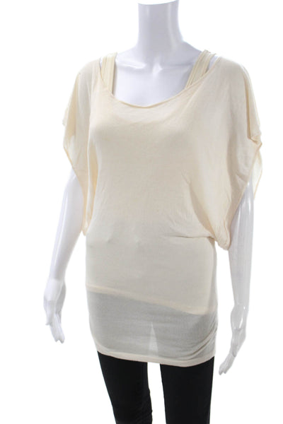 Theory Womens Tunic Blouse Beige Modal Scoop Neck Short Sleeve Size M