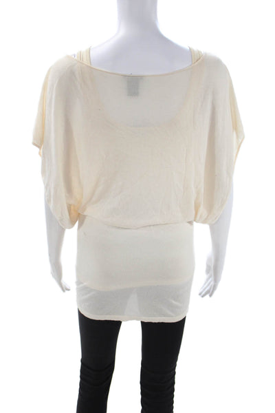 Theory Womens Tunic Blouse Beige Modal Scoop Neck Short Sleeve Size M