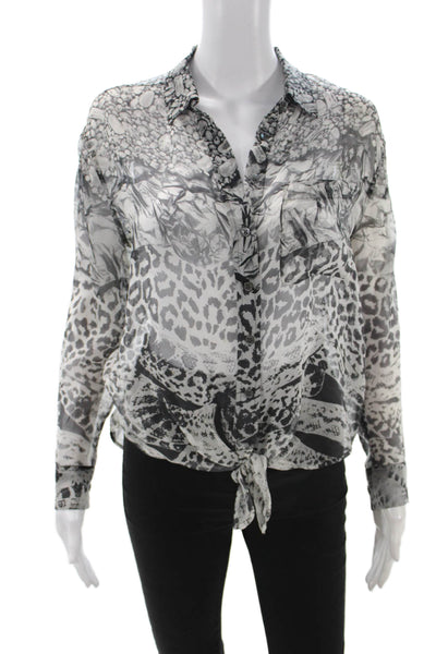 Equipment Femme Womens Animal Print Collared Blouse Black Long Sleeve Size XS