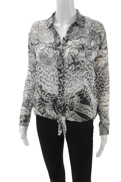 Equipment Femme Womens Animal Print Collared Blouse Black Long Sleeve Size XS
