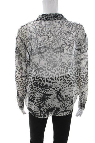 Equipment Femme Womens Animal Print Collared Blouse Black Long Sleeve Size XS