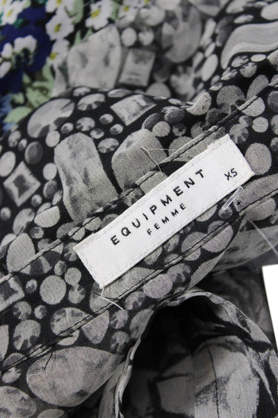 Equipment Femme Womens Animal Print Collared Blouse Black Long Sleeve Size XS
