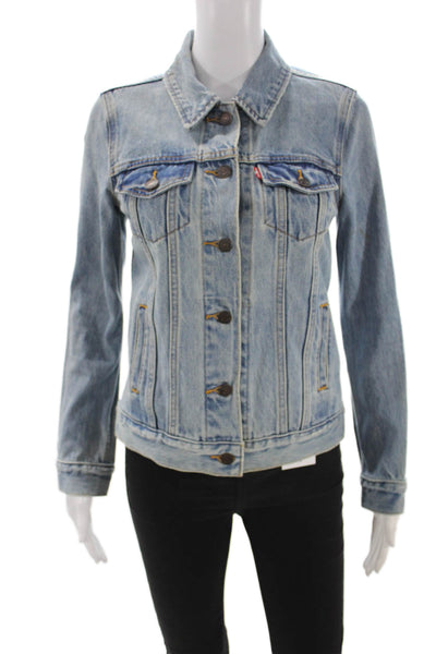 Levis Women Basic Jacket Blue 100% Cotton Button Long Sleeve Size XS