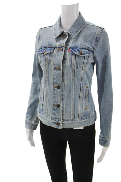 Levis Women Basic Jacket Blue 100% Cotton Button Long Sleeve Size XS