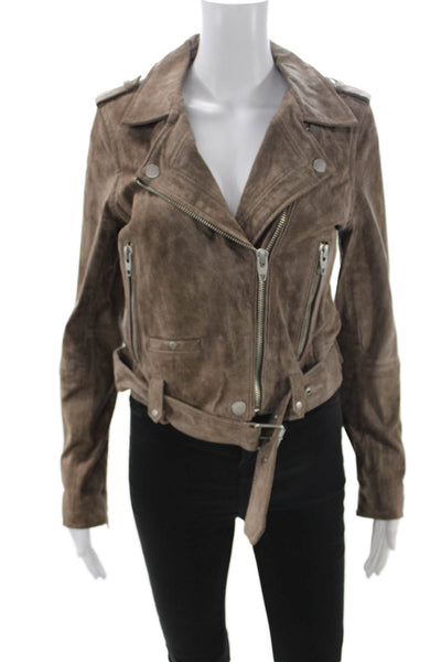 BLANKNYC Womens Biker Leather Jacket Brown Zip Closure Size S