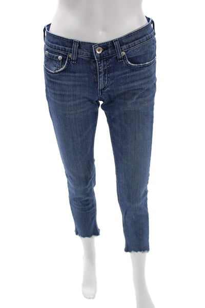 Rag & Bone Women Cropped Mid Rise Jeans Blue Cotton Button Fly 26in Size 25