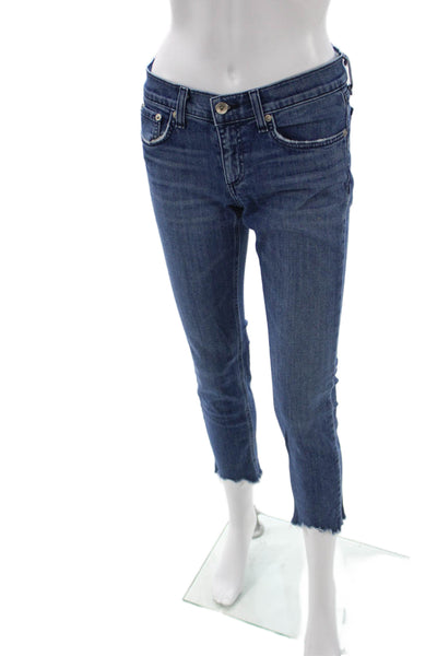 Rag & Bone Women Cropped Mid Rise Jeans Blue Cotton Button Fly 26in Size 25