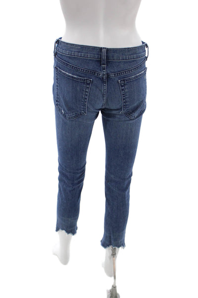 Rag & Bone Women Cropped Mid Rise Jeans Blue Cotton Button Fly 26in Size 25