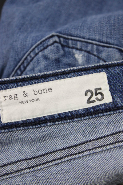Rag & Bone Women Cropped Mid Rise Jeans Blue Cotton Button Fly 26in Size 25