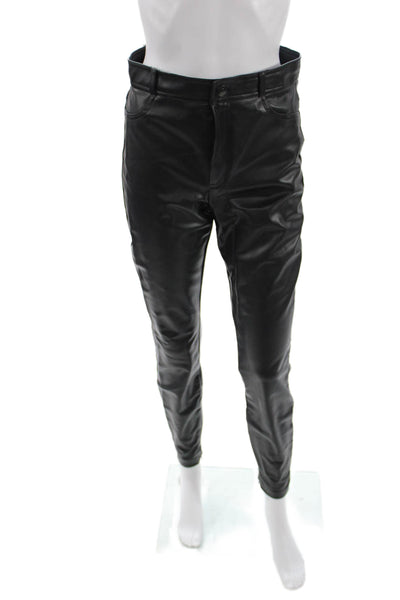 Zara Women Black Polyurethane Jeggings Button Closure Size M