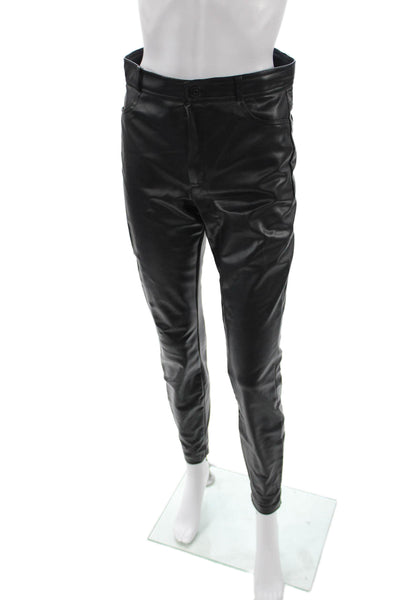 Zara Women Black Polyurethane Jeggings Button Closure Size M