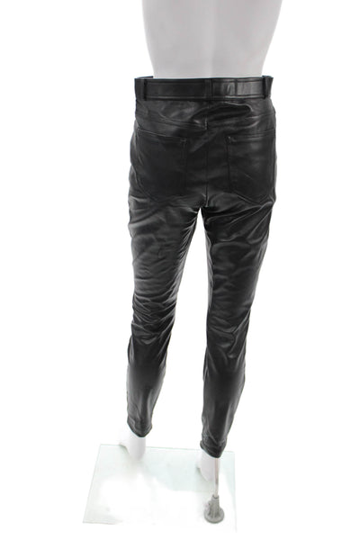 Zara Women Black Polyurethane Jeggings Button Closure Size M