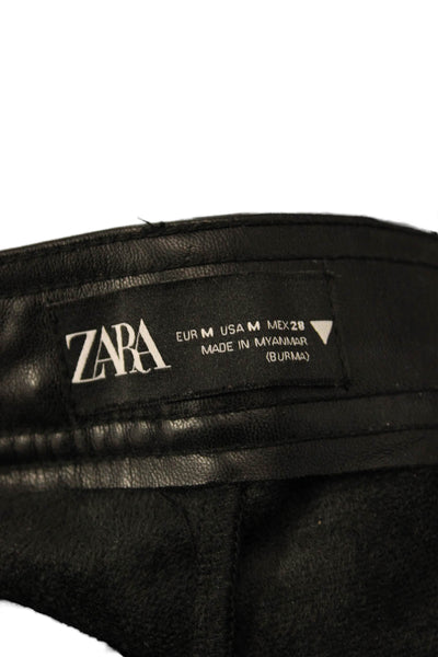 Zara Women Black Polyurethane Jeggings Button Closure Size M