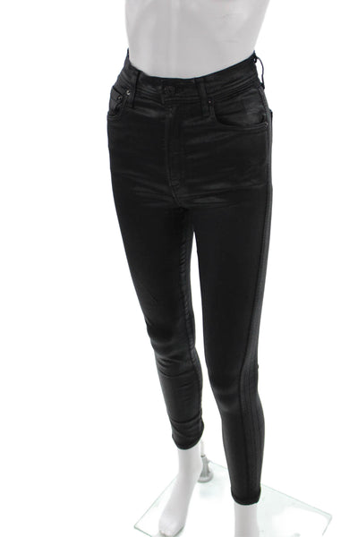 Agolde Women Skinny Black Jeans Cotton Button Mid Rise Size 24