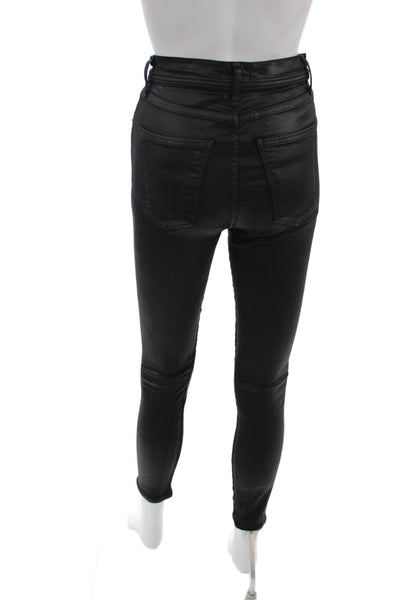 Agolde Women Skinny Black Jeans Cotton Button Mid Rise Size 24