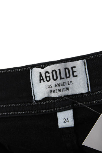 Agolde Women Skinny Black Jeans Cotton Button Mid Rise Size 24